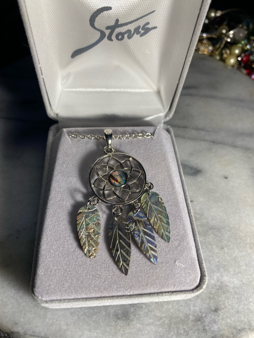 Sterling Silver Abalone Dreamcatcher Necklace - Iridescent W 18” Chain